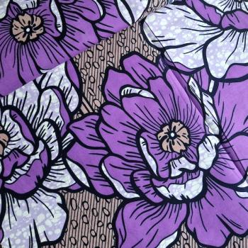 Preview: Afrikanischer Wax Print Stoff Baumwolle LILA FLOWERS